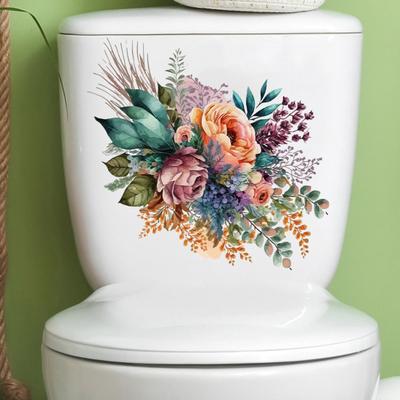 Toilettenaufkleber, Blumenmuster, Toilettendeckelaufkleber, selbstklebender Badezimmeraufkleber, Heim-Toilettendekoration