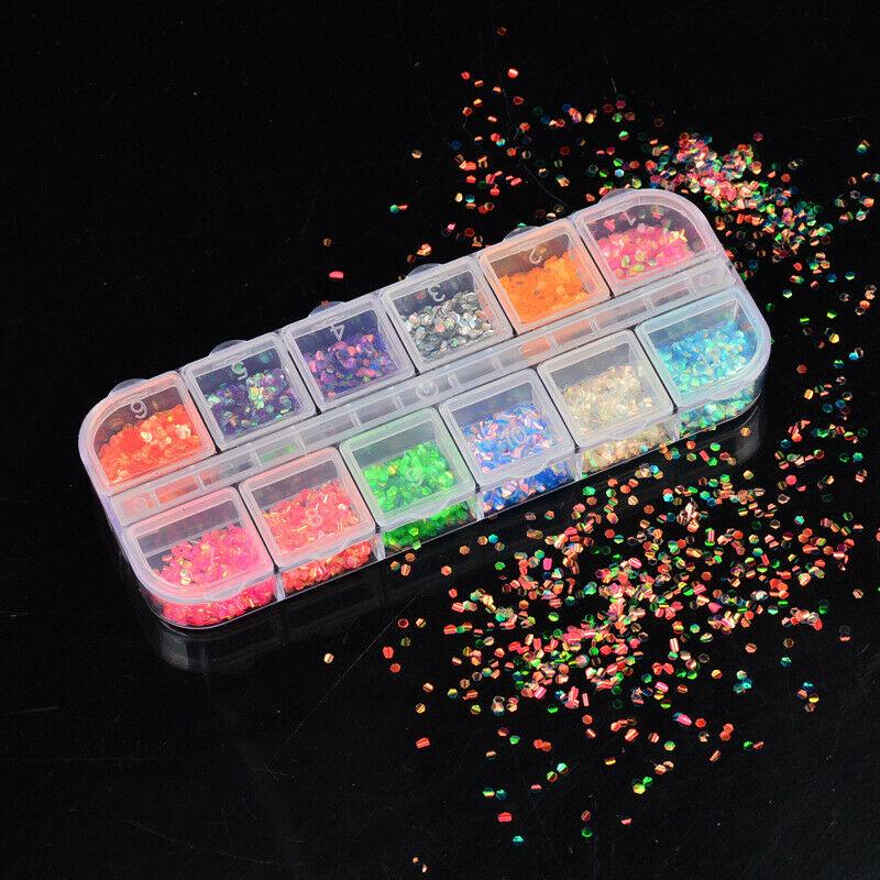 12 Colors Nail Art Glitter Sequins Holographic Mermaid 3D DIY Tip Decoration