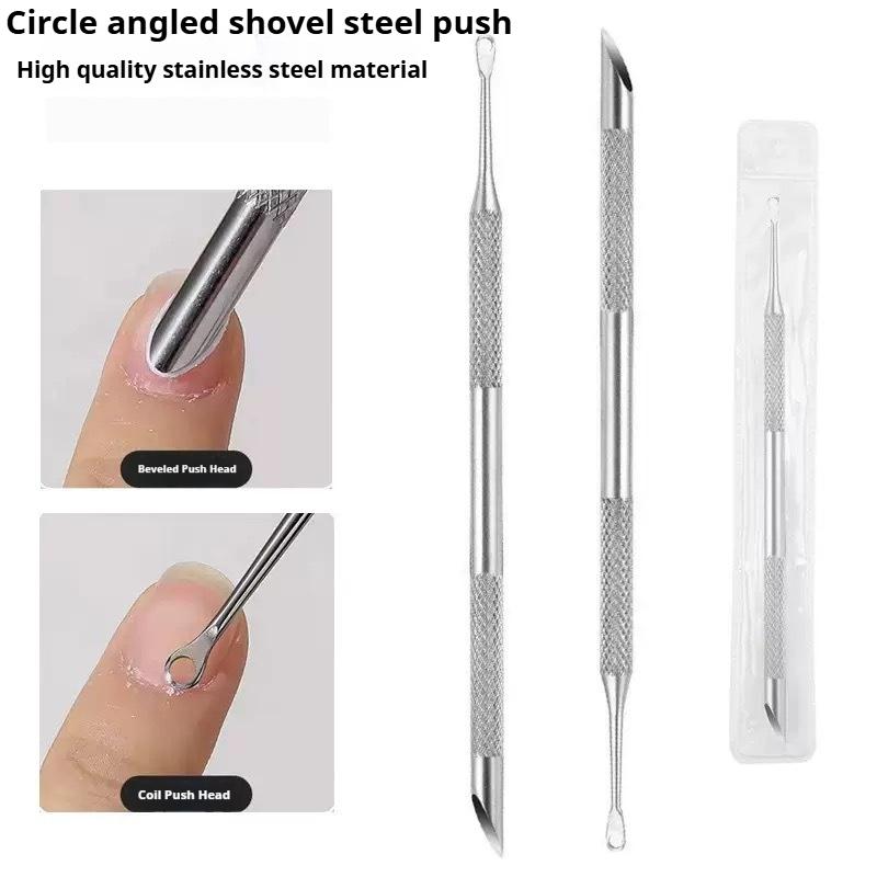 Stainless Steel Double-Headed Nail Pusher Cuticle Remover Exfoliation Prep Tool Clean Dead Skin Circle Bevel Shovel Manicure Pen