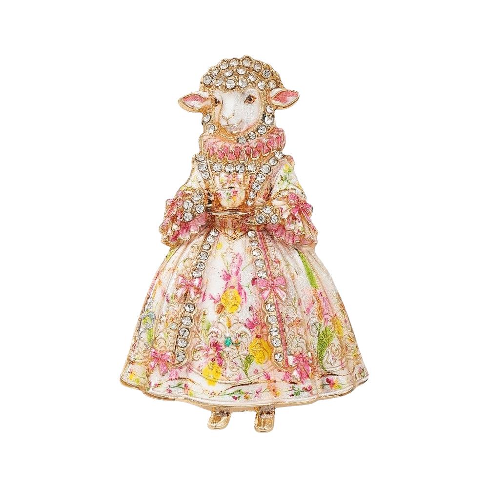 Enamel Court Sheep Brooch Floral Animal Lapel Pin Elegant Lamb Brooch Pin Women