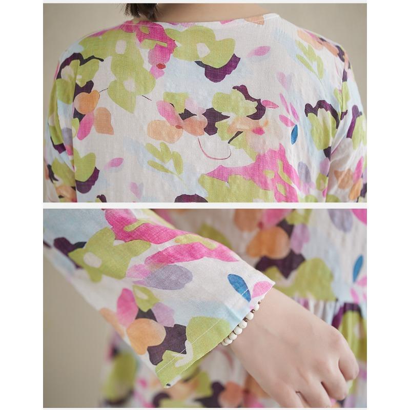 DIMANAF 2025 Women New Plus Size Spring Long Dress Vintage Basic Long Sleeve Loose Casual Maxi O-Neck Printing