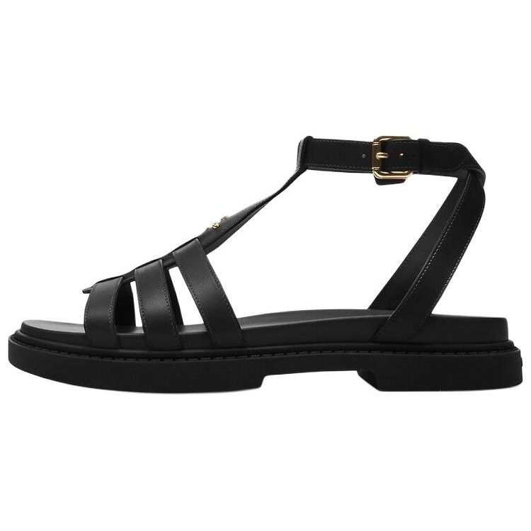 Coach Leather Buckle Closure Roman Sandals Women sandals Black CR866-BLK