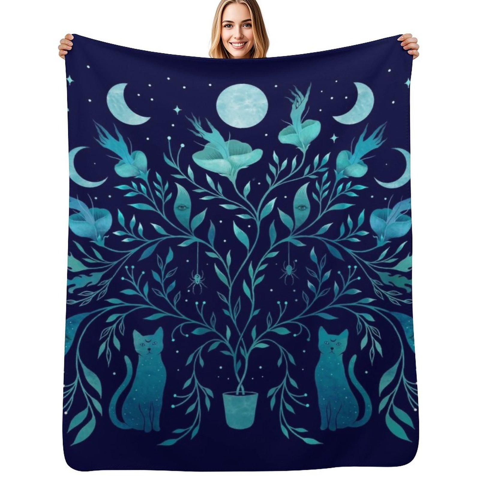 Mystical Potted Plant Throw Blanket Year Round Soft Comfortable Blanket for Home Size: 75*100cm, Weight: 230 GSM