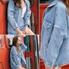 Frauen Retro Oversize Lose Knopf Jacke Casual Denim Jeans Taschen Mantel Outwear