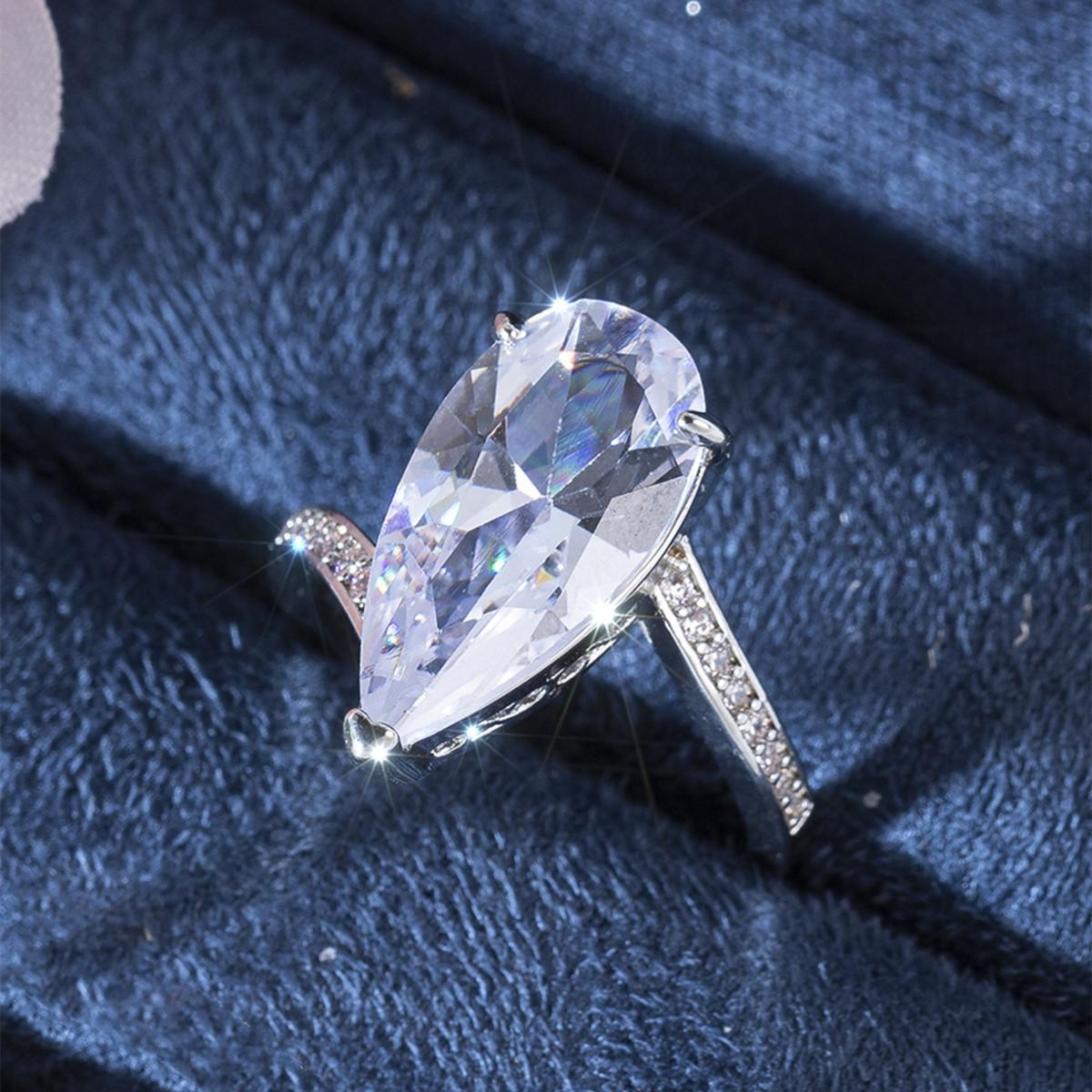 European and American luxury water droplet shaped zirconia women s engagement ring, wedding ring 6 серебряный