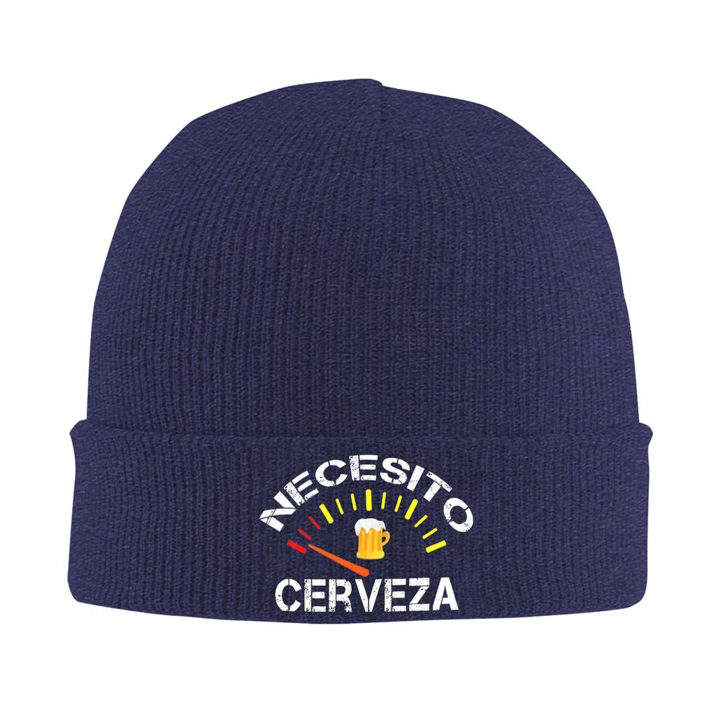 Necesito Cerveza Funny Spanish Beer Merch Winter Warm Rib Knit Cuffed Beanie For Unisex Skull Knitted Hat Cap Bonnet Knit Hat