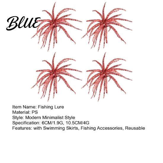Saltwater Fishing Lure 4Pcs 6CM/1.9G 10.5CM/4G Soft Sea Urchin with Swimming Skirts Artificial Bass Tentacle Creature Bait Freshwater Trout