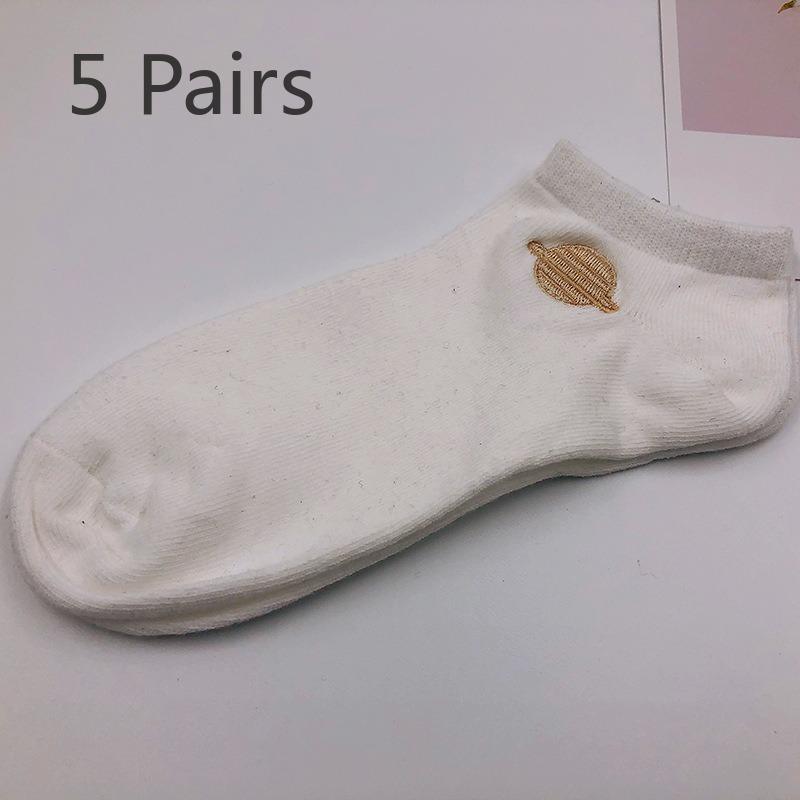 5 Pairs of New Female Spring and Summer Embroidery Cotton Creative Interesting Short Tube Socks