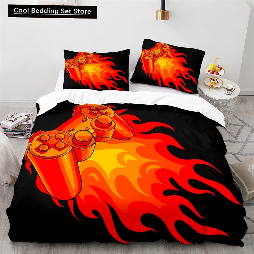 Game King Queen Duvet Cover 3D Black Game Handle Bedding Set for Kids Teens Boys Man Gamer Bedroom Decor Quilt Cover Pillowcase
