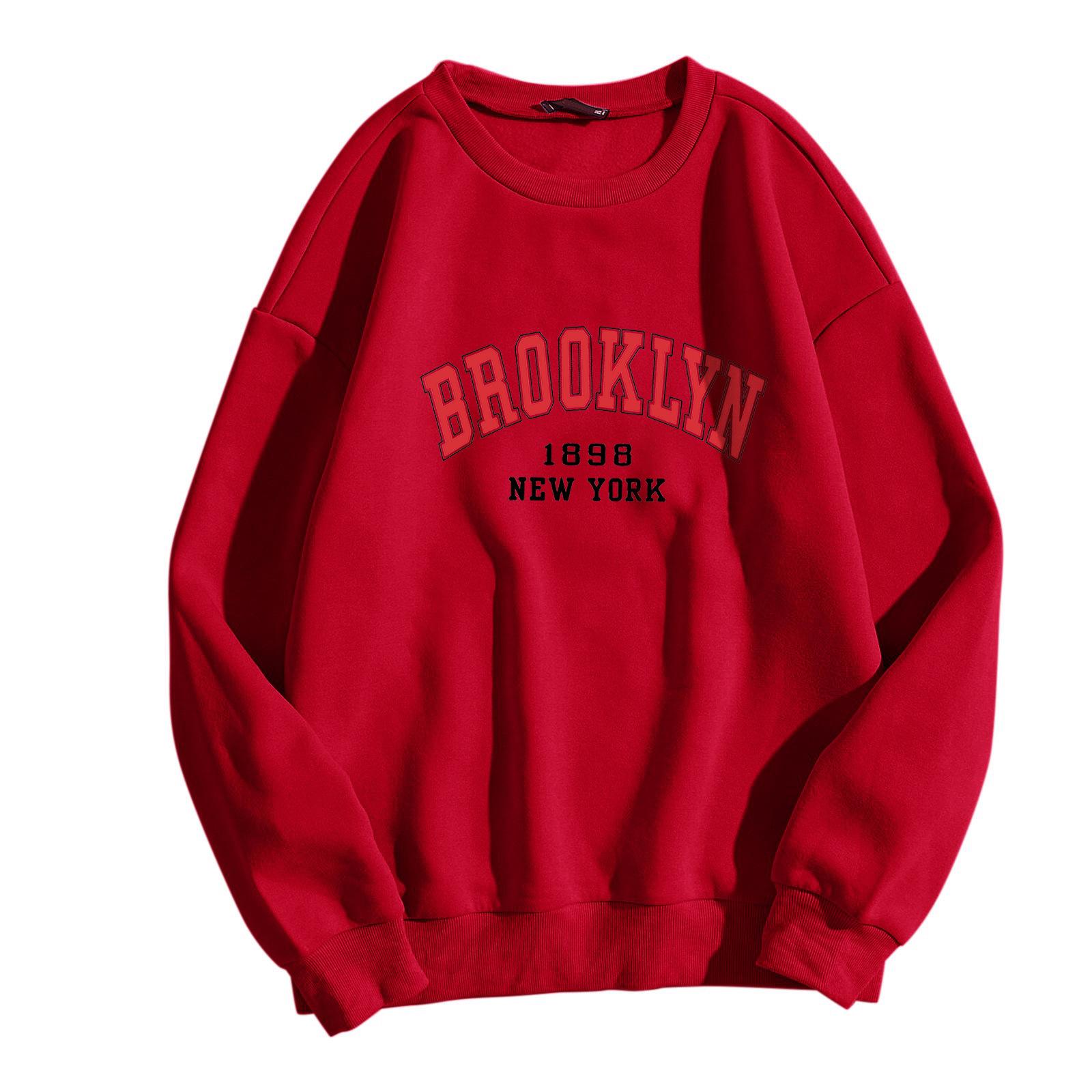 

Женский повседневный свитшот на осень/зиму: Круглый вырез, Длинные рукава, Принт с буквами, На флисовой подкладке M красный