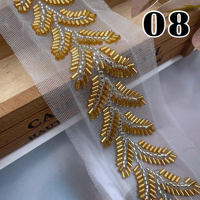 20yards Wheatear Leaf Beaded Lace Trim Embroidery Beading Ribbon Applique Trimming Tape DIY Sewing Clothing Accessories