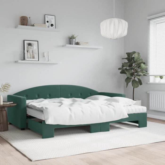 VidaXL Lit de jour avec gigogne et matelas vert foncé 80x200cm velours 3197320