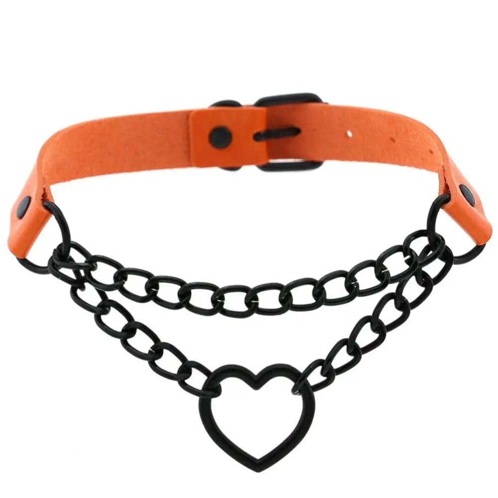 Vintage Herz Halskette Halsband mit Kette Goth Kragen für Mädchen Grunge Punk süße Kawaii Egirl Chocker Harajuku Zubehör
