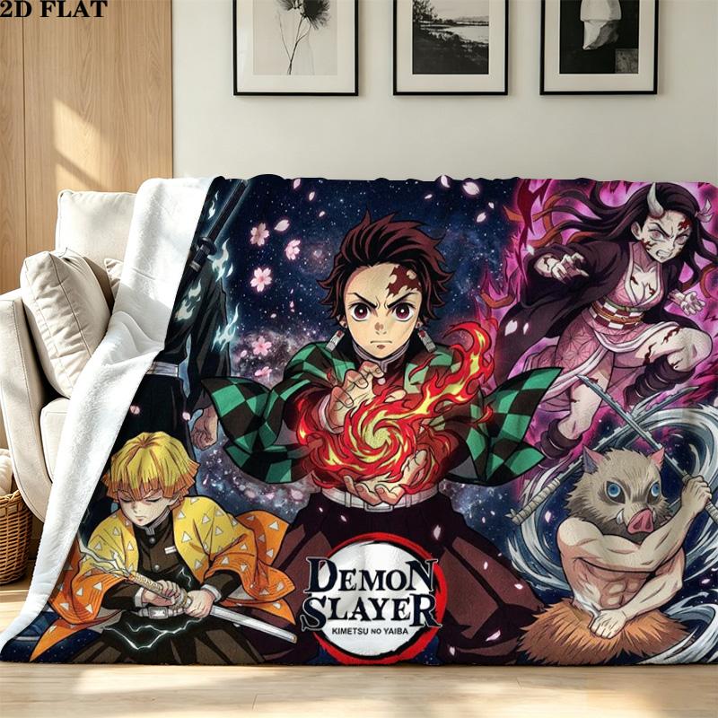 Demon Slayer Anime Print Flannel Blanket High Quality Warm Comfortable Cover for All Seasons Perfect for Gifts Home Decor