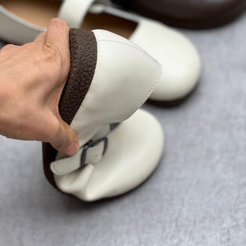 Johnature Ręcznie robione, oryginalne, skórzane, płaskie buty, miękka podeszwa, okrągły nosek, codzienne, uniwersalne buty damskie