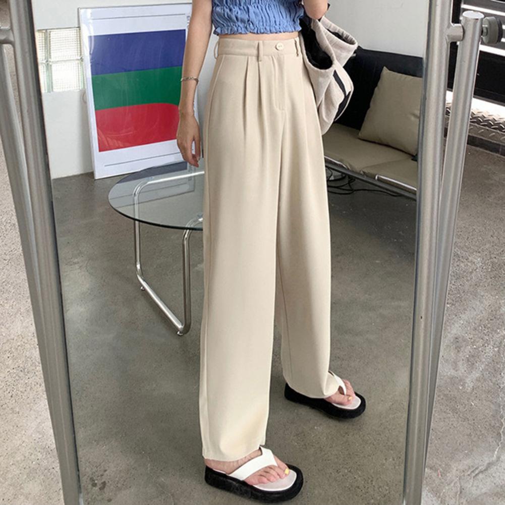Loose Fit Suit Trousers Elegant Women's High Waist Wide Leg Suit Pants with Pockets Stylish Office Lady Trousers Solid Color