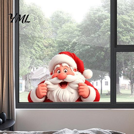 Easy Apply Window Clings Peeking Santa Claus Static Cling, 3D Effect Christmas Ornaments Sticker, Reusable Glass Decal for Home Holiday Decor
