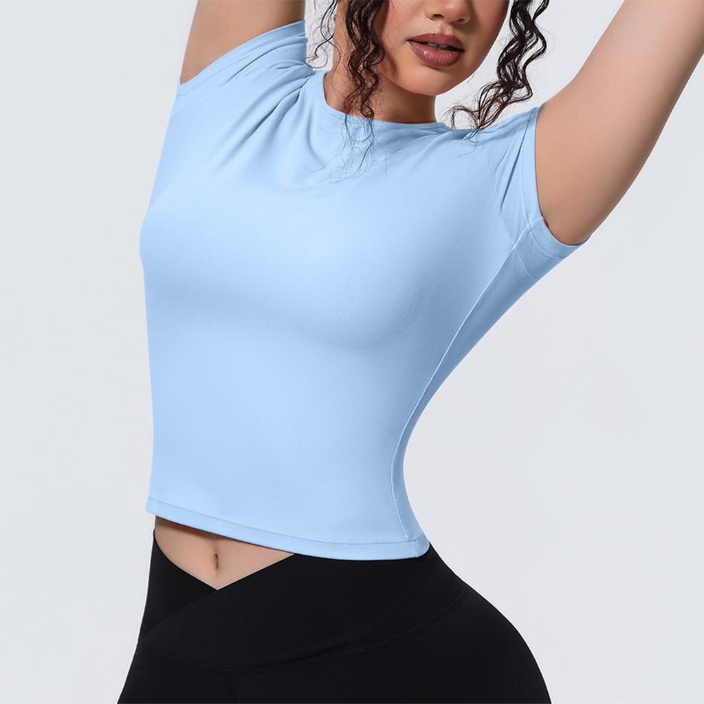 New-style Sports-inspired, Figure-hugging, Short-sleeved, Breathable Yoga T-shirt for Running, Training and Fitness – Women’s Top