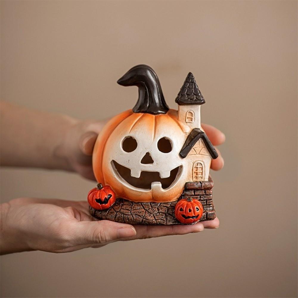 Resin Halloween Pumpkin House Scary Haunted House Ornaments Pumpkin Sculpture  Festival Decor
