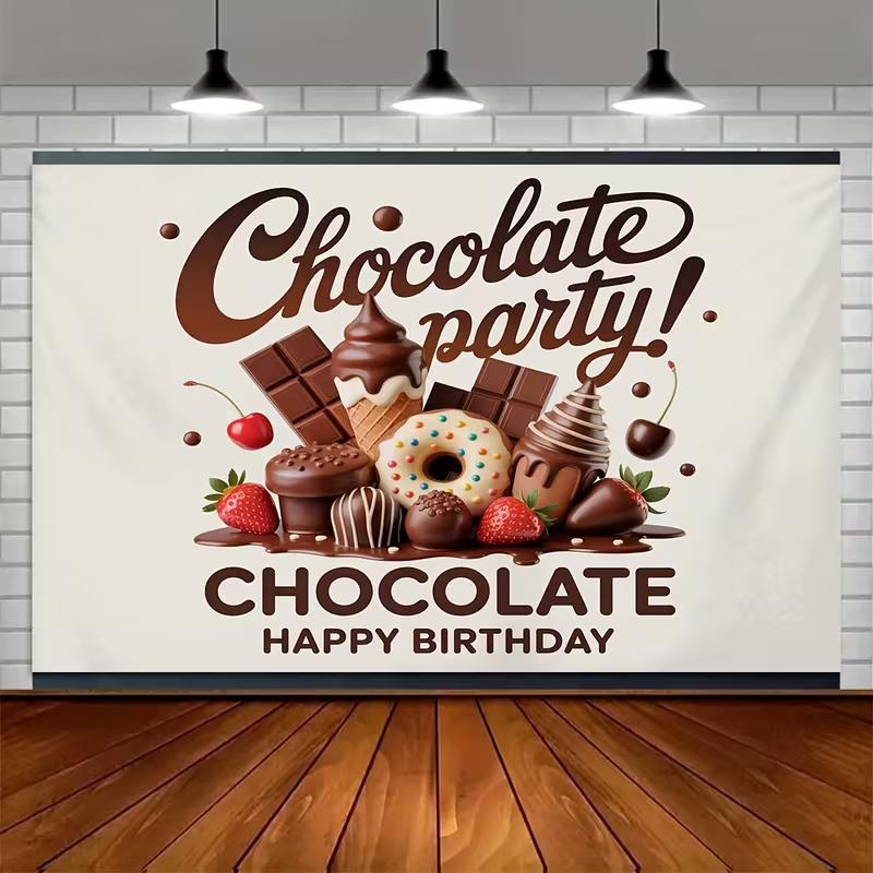 2D Flat Dessert Birthday Backdrop "Chocolate Party" Themed Background Cloth