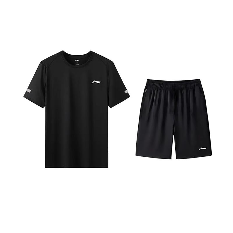 

Li-Ning Fashionable Breathable Versatile Comfortable Round Neck Pullover Short Sleeve T-Shirt Casual Sports Suit Unisex tops YTSU163-3+AKSV843-1 XL