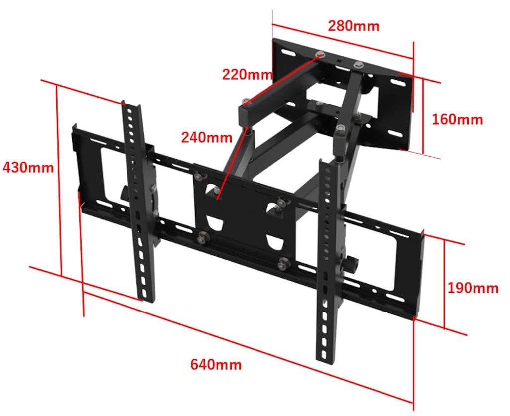 Nastavitelný nástěnný držák, 2ramenný typ, kompatibilní s TV/monitorem (Standard VESA, úhlový, 40–80 palců, LED/LCD) BS-MH37-KR