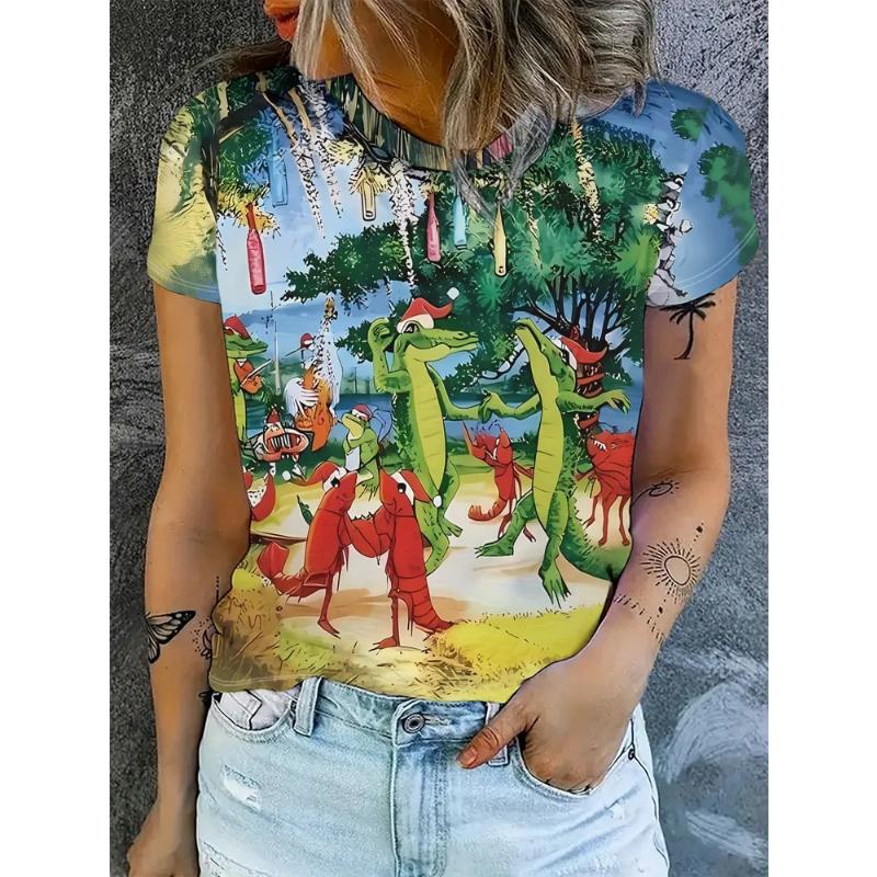Fashion Women's Crew Neck Short Sleeve 3D Casual Color Printing Casual Short Sleeve Crew Neck T-Shirt