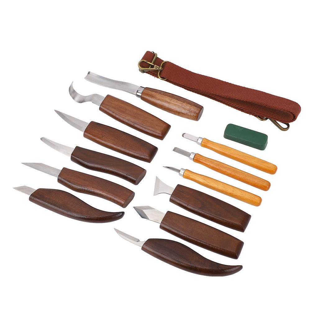 Outils de Sculpture sur Bois Manche Profondément Inséré Haute Dureté Kit de Sculpture Manuelle sur Bois avec Cuir
