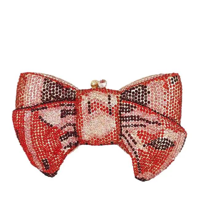 

Boutique De FGG (in stock) Women Bow Clutch Crystal Evening Bags Metal Minaudiere Rhinestone Handbags Wedding Party Purse Mini Clutch