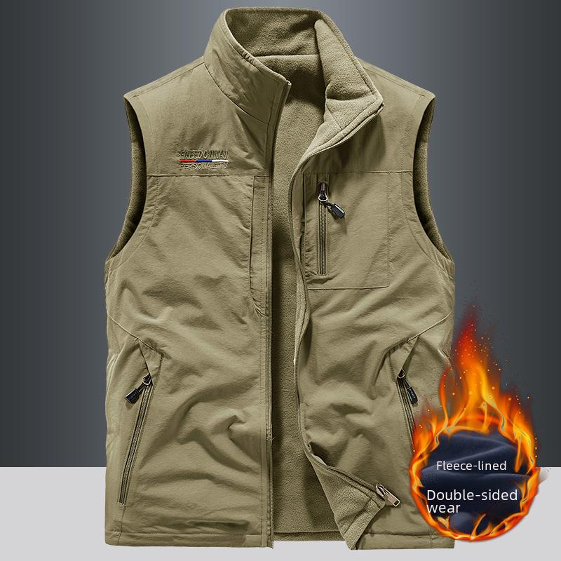 Herre Outdoor Dobbeltsidig Fleecevest - Tykkere Høst/Vinter Polarfleece Vest