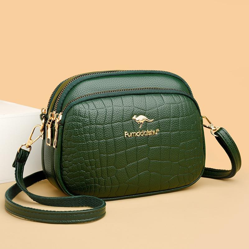 Women's bag fashionable multi-layer embossed large-capacity mobile phone bag trendy women's oblique span bag soft leather small bag