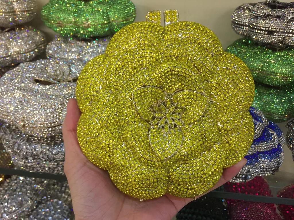 Handmade Rhinestone Floral Evening Clutch - Three-dimensional Design for Weddings & Banquets