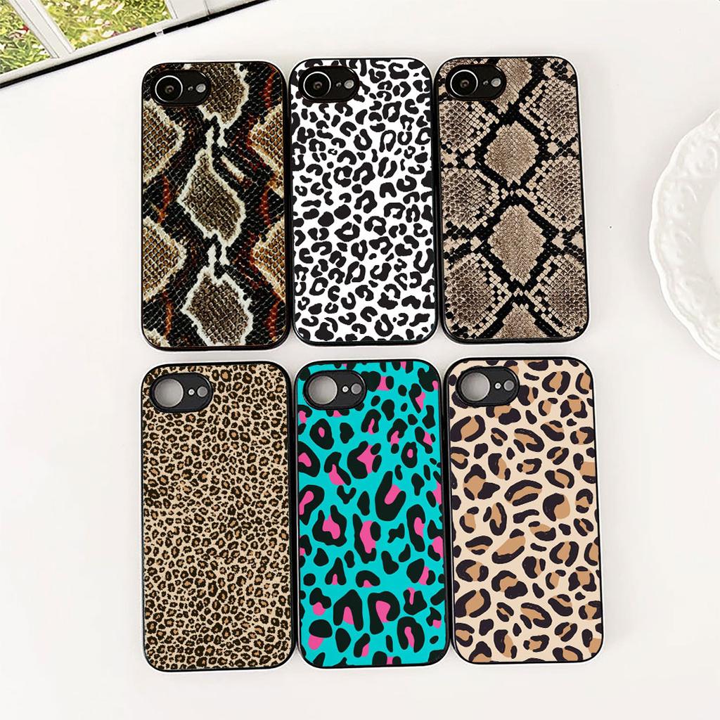 Skyddsfodral för Apple iPhone 17 Pro XS Max Air 6 7 8 Plus 5 + SE 2022 SE2 16E Fodral Mobilskal Ko-mönster Leopard Orm