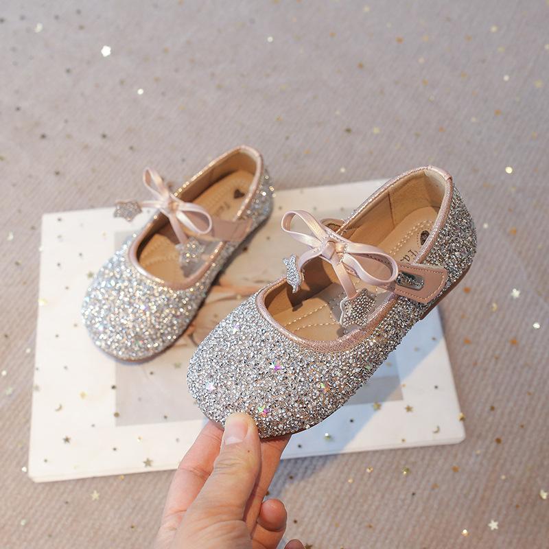 Girls' princess shoes 2025 new children's shoes spring pink crystal shoes with dress sparkling baby girl shoes