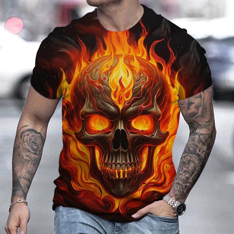 Skeleton 3D Print T-shirt Round Neck Short Sleeved T-shirt Top High Street Unisex Style
