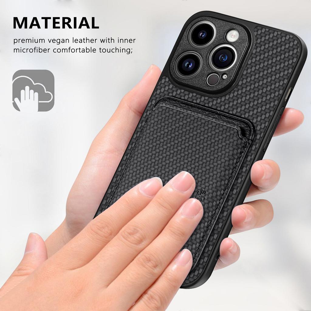 Detachable Magnetic Card Holder Phone Case for iPhone 15 Pro,Carbon Fiber PU Leather Coated PC+TPU Cover