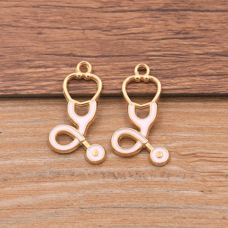 6 Style Medical Charm Jewelry: Drip Oil Stethoscope, Syringe, Heart Pendants in 2 Base Colors