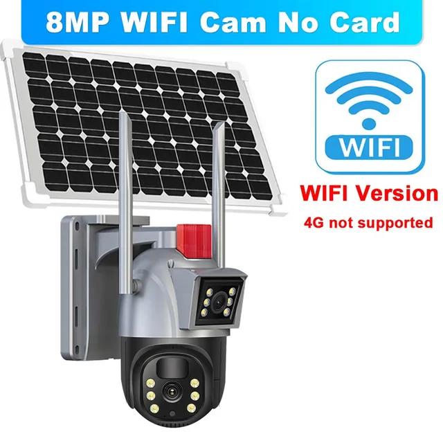

4K 8MP WiFi Сонячна зовнішня домашня камера Подвійний об єктив Безпека Захист PTZ Спостереження Smart CCTV Video Cam верблюд
