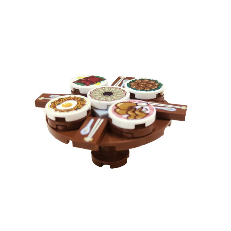 City Food Building Blocks Character Accessories Printing Set Fish Mushroom Fruit Burger Refrigerator Hot Dog Pizza Basin Toy