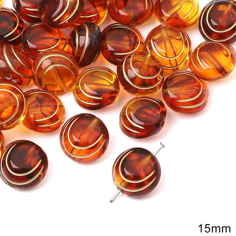 Vintage Amber Gold-Painted Oval Acrylic Beads for DIY Jewelry Making