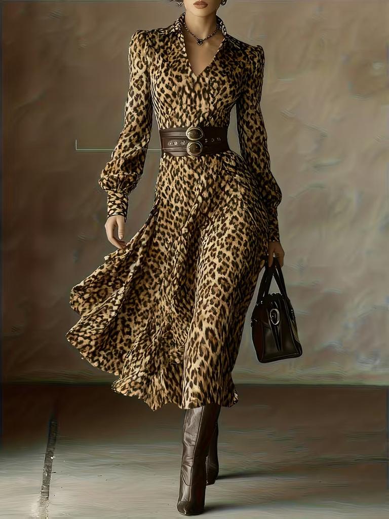 Women's Floral Long Sleeve Tie Waist Dress - Autumn/Winter Fashion