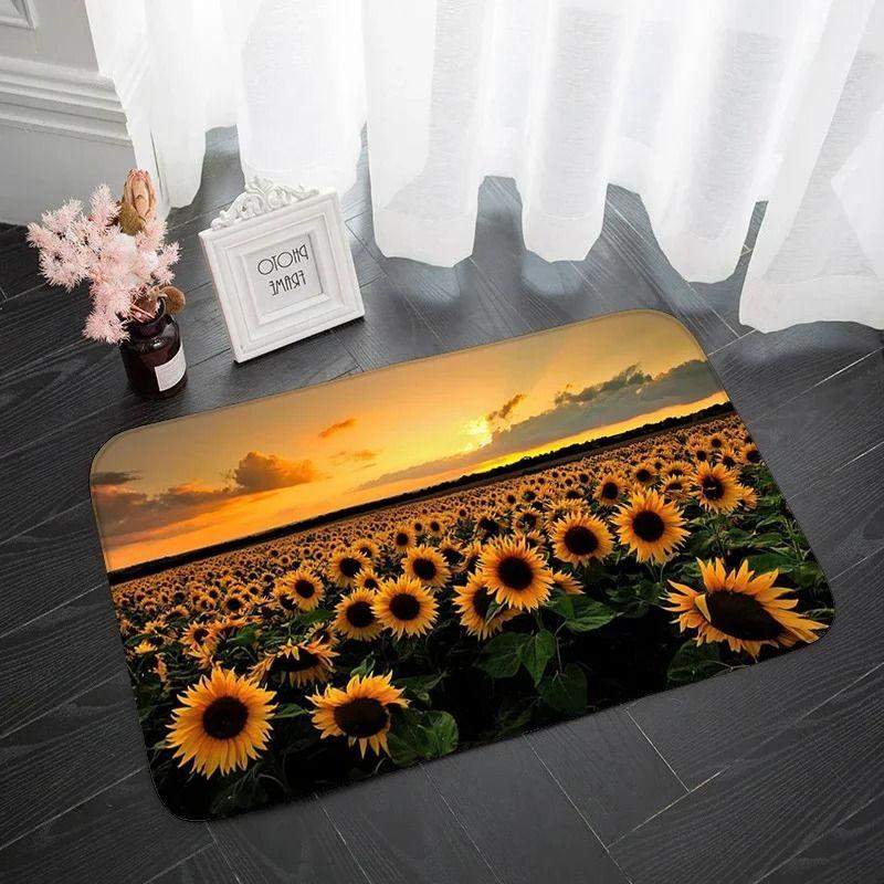 Sunflower Series Door Mat Non Slip Bathroom Kitchen Rugs for Home Living Room Decoration Flower Printed Washable Entrance Carpet