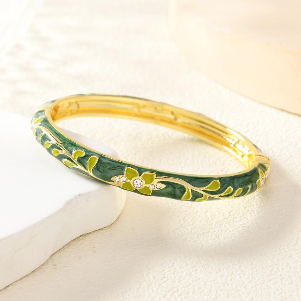 Rhinestone Flower Jewelry Flower Design Enamel Bracelet Jewelry Cloisonné Bracelet  For Girls