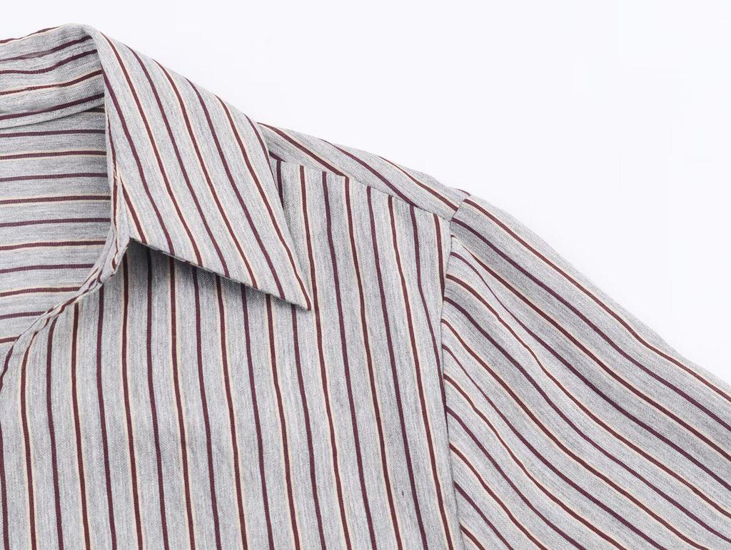 2025 Autumn Women's Slimming Double-breasted Striped Bow Shirt