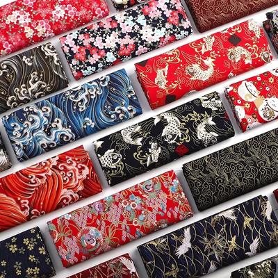 Japanese Style Anime Bronzing Cotton Fabric100% Printed Cheongsam Sakura Dress Curtain Tablecloth Sewing Brocade Color Plant DIY