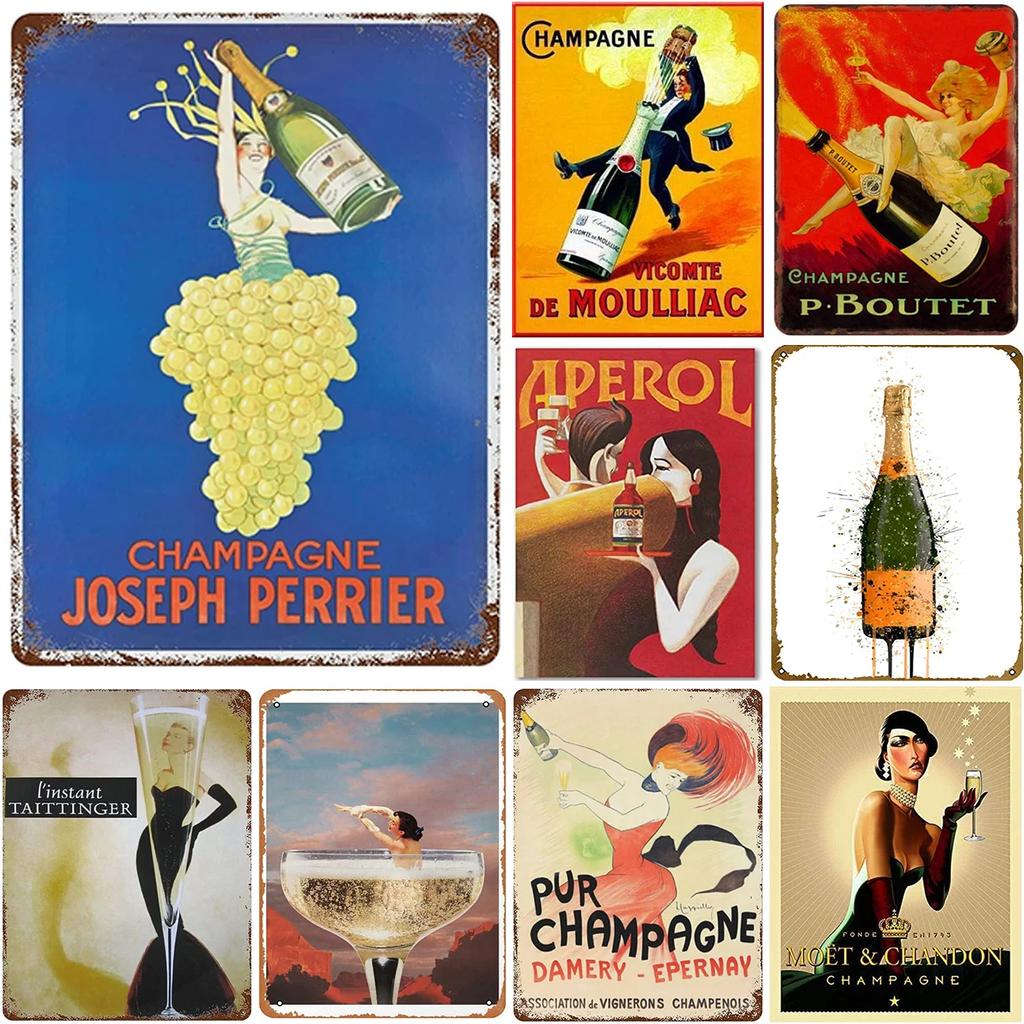 Champagne Metal Tin Signs Aperol Wall Decoration Plaque Vintage Art Poster Iron Painting for Man Cave Home Cafe Garden Club Bar