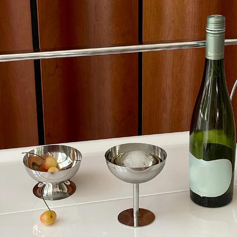 Creative Stainless Steel Ice Cream Cup Container Kitchen Bar Wine Glass Metal Salad Bowl Dessert Fruit Plate Party Supplies