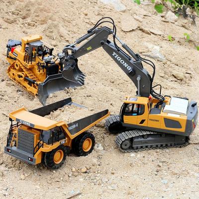 Electric Remote Control Excavator Dump Truck Bulldozer Toys for Boys Girls, 3-14Y Durable ABS Plastic Birthday Gift