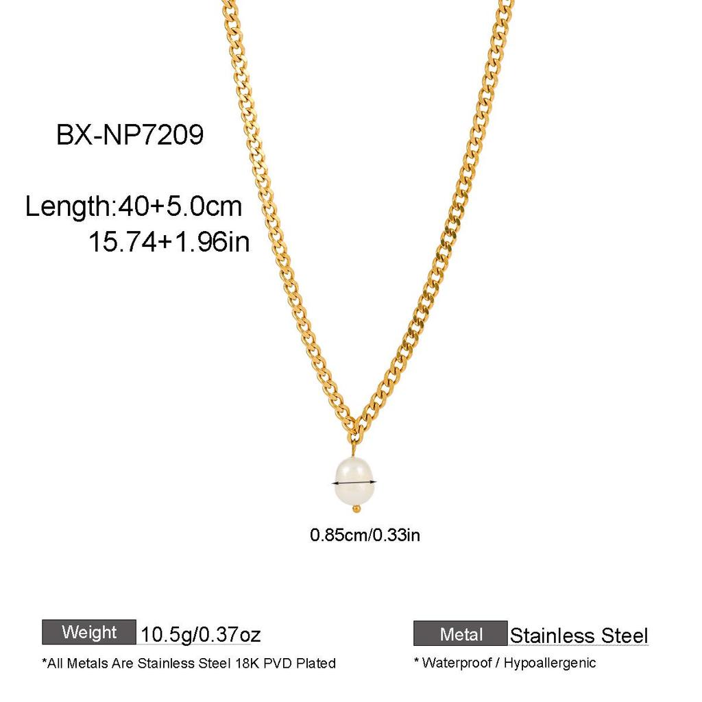 18K Gold-Plated Titanium Necklace with Natural Freshwater Pearl Pendant for Women