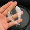 Feather Chain Tassel Design Long Dangle Earrings for Women Bohemian Simple Style Fashion Zircon Female Vacation Ear Ornament